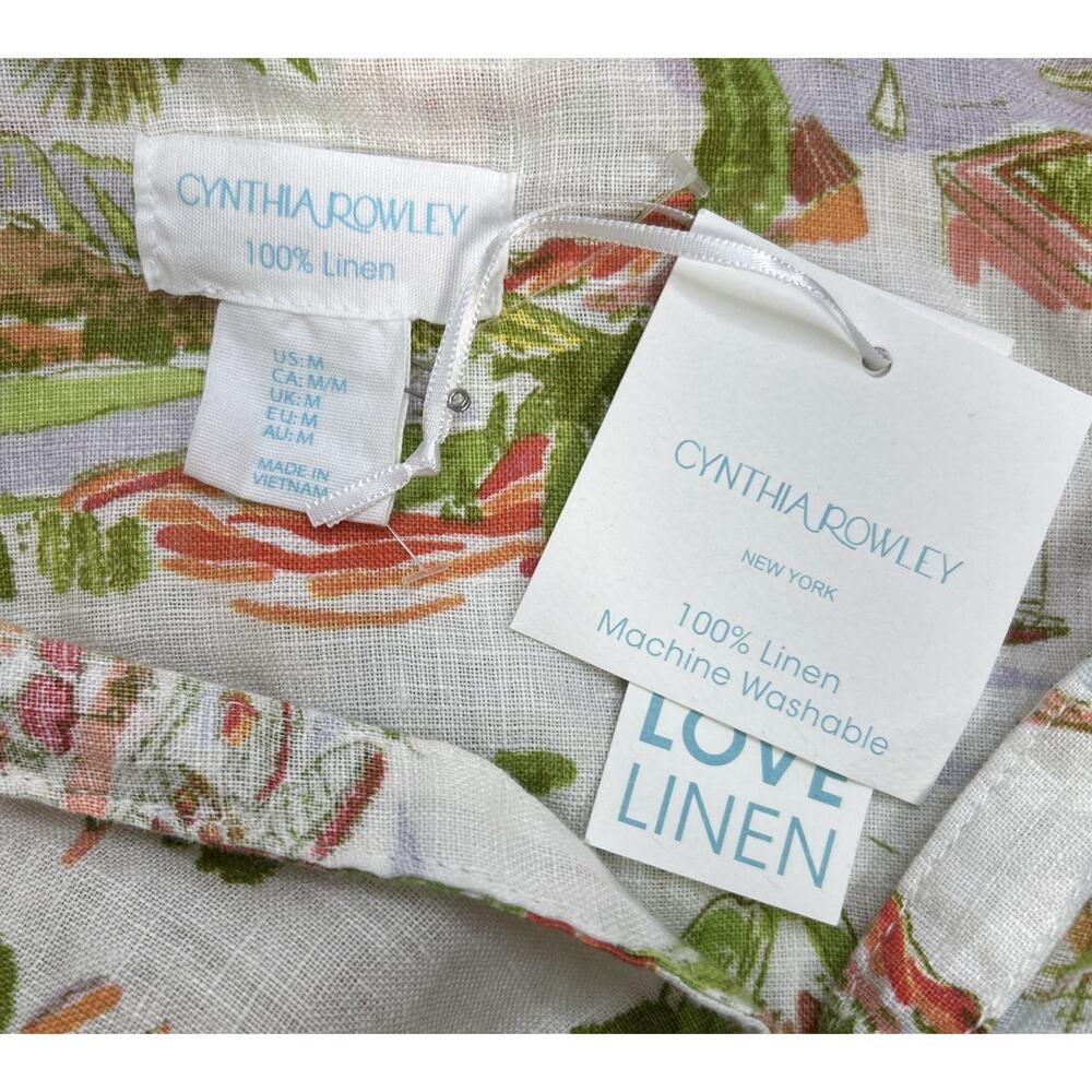Cynthia Rowley M Amalfi Coast Linen Top S/S Button Scenic Print Lemon Vacation - Picture 4 of 6
